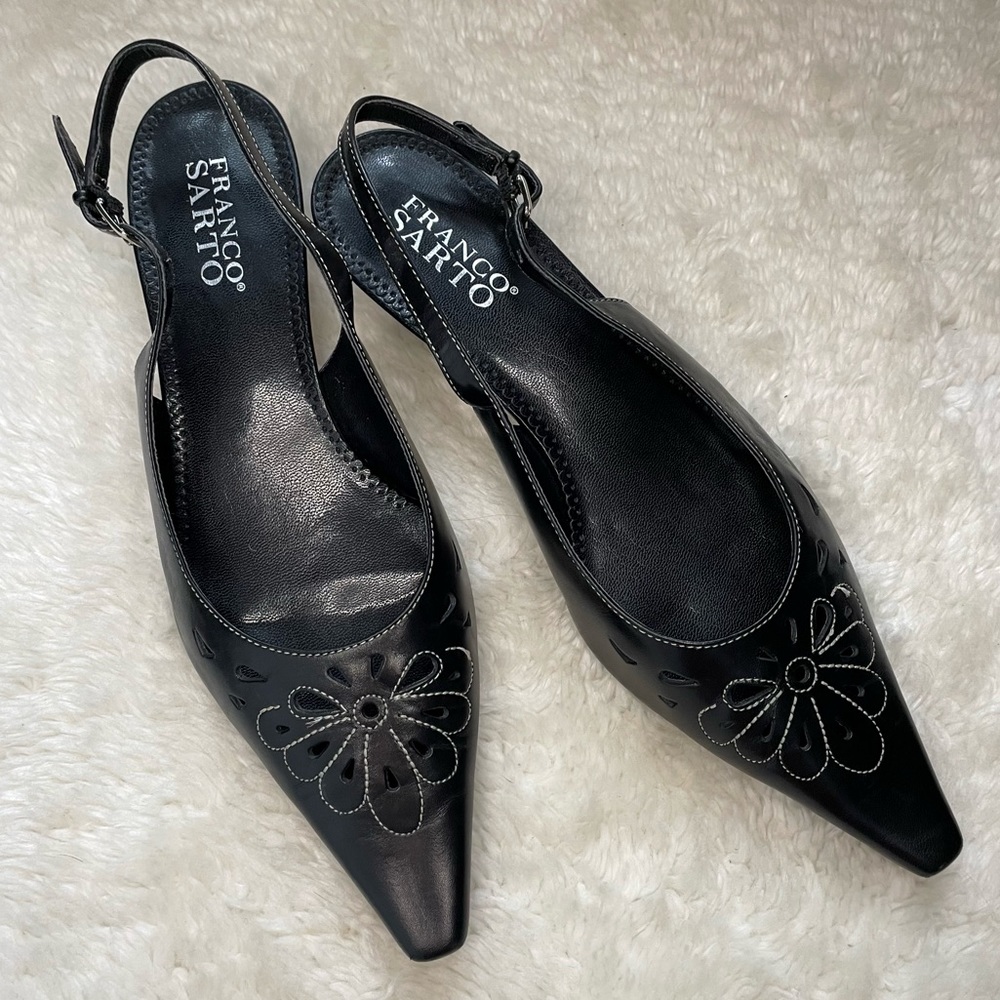 Franco Sarto Black Slingback Kitten Heel